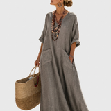 Long Kaftan in Charcoal Linen