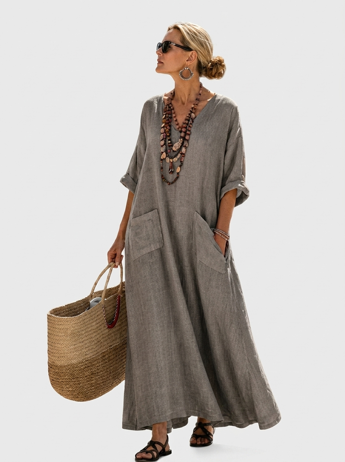 Long Kaftan in Charcoal Linen