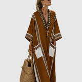 Long Kaftan in Tobacco with Ivory Panel