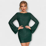 Long-Sleeve Sequin Open-Back Dress