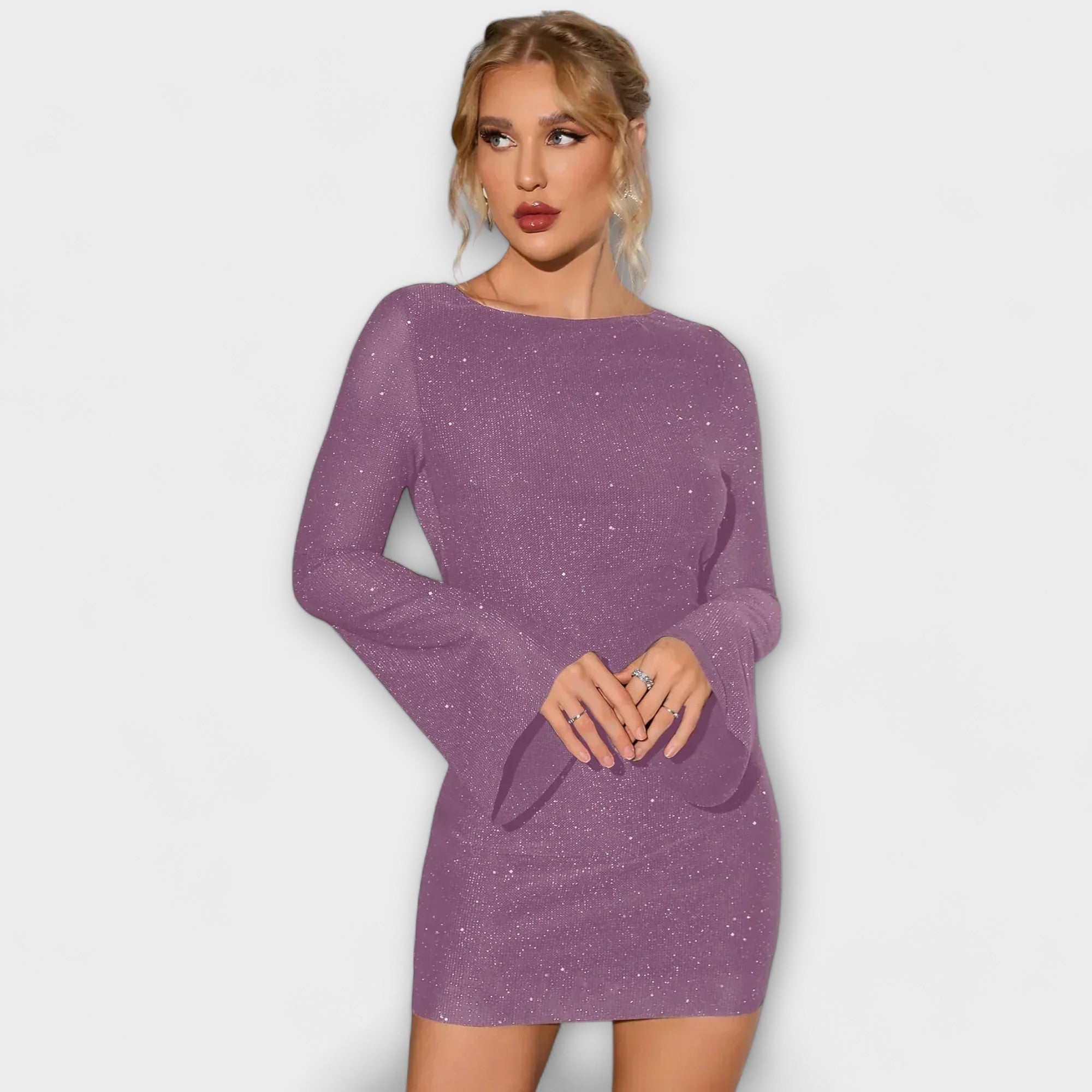 Long-Sleeve Sequin Open-Back Dress