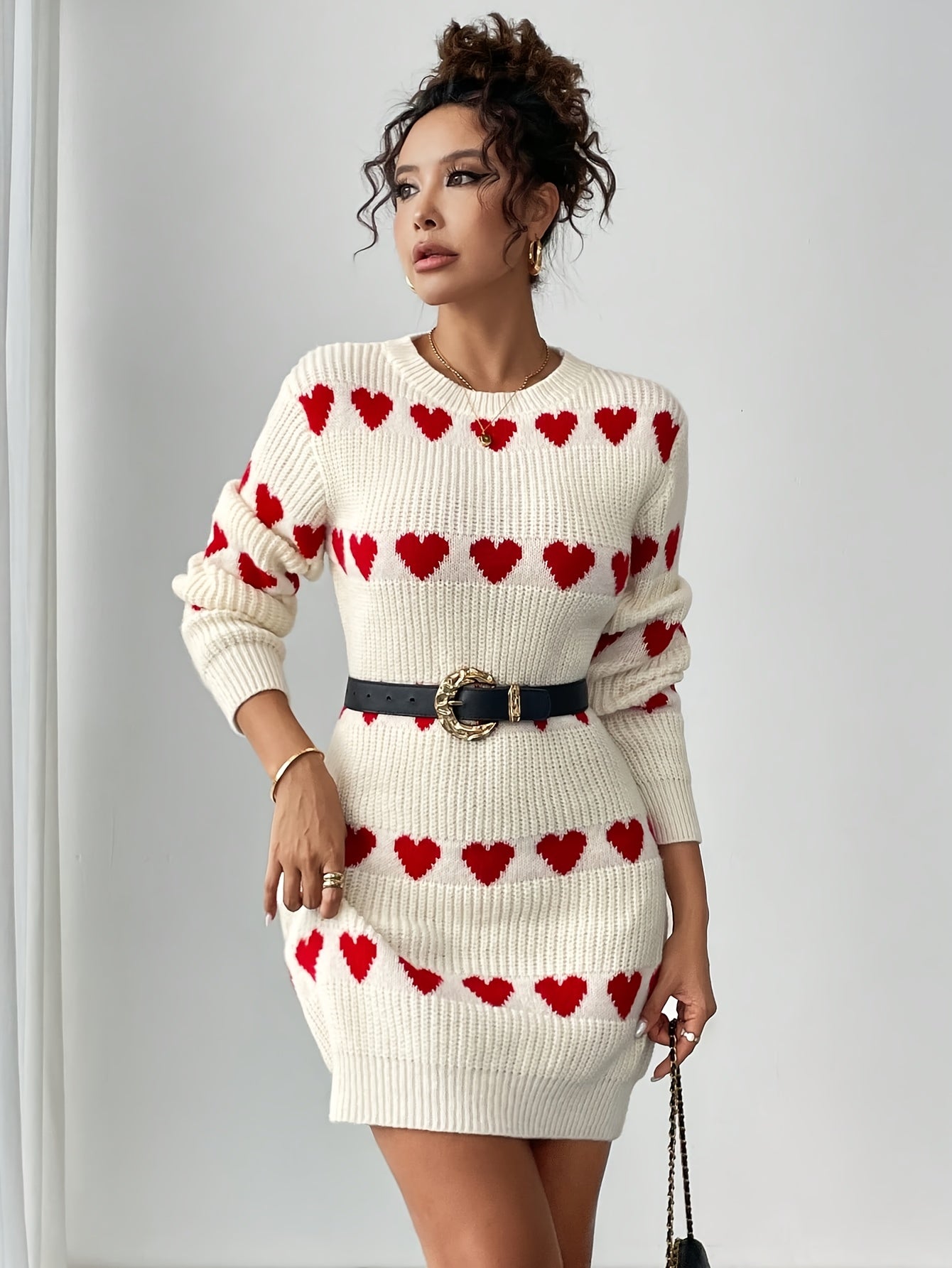 Philippa | Short Knit Heart Print Dress