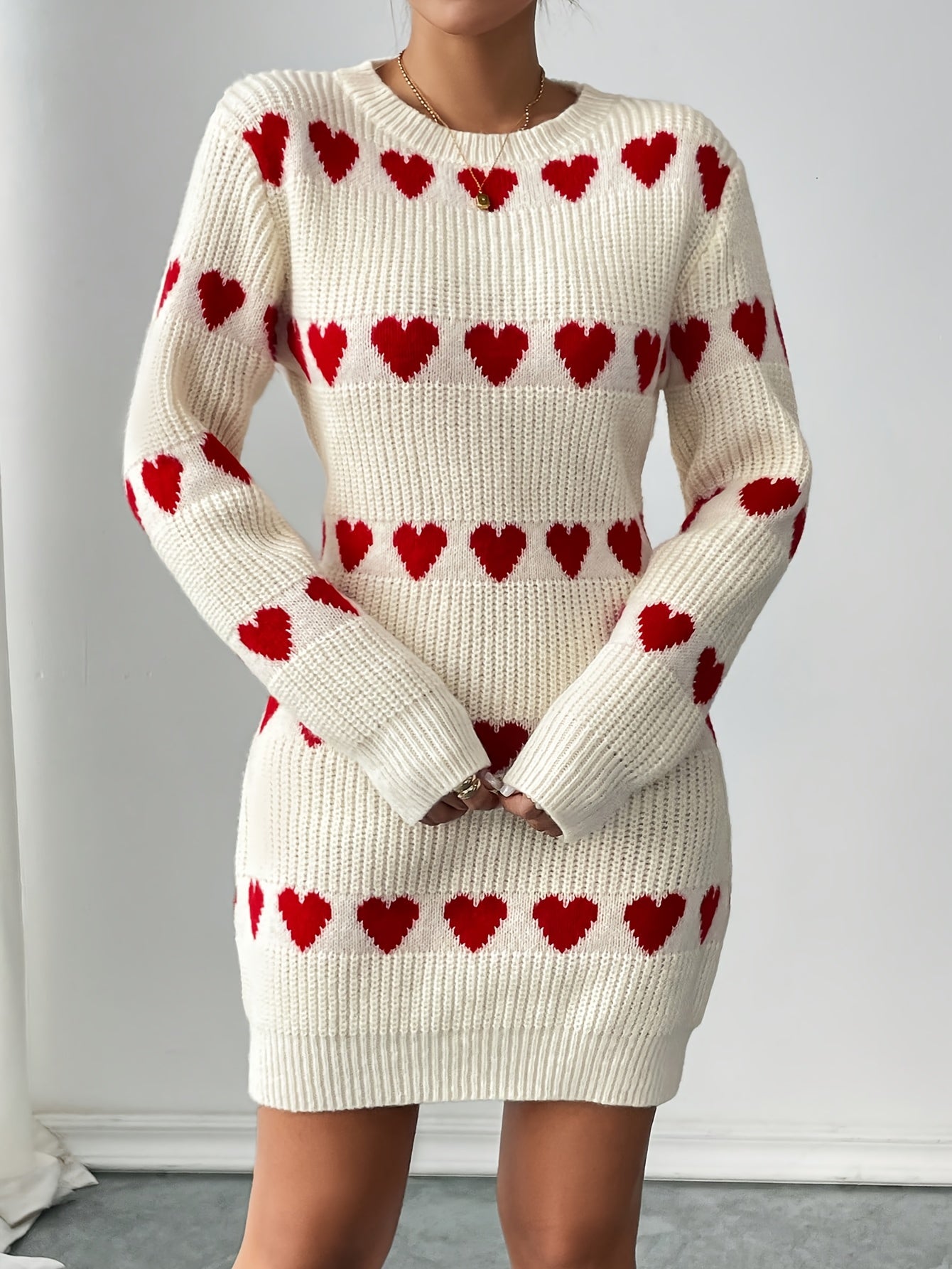 Philippa | Short Knit Heart Print Dress