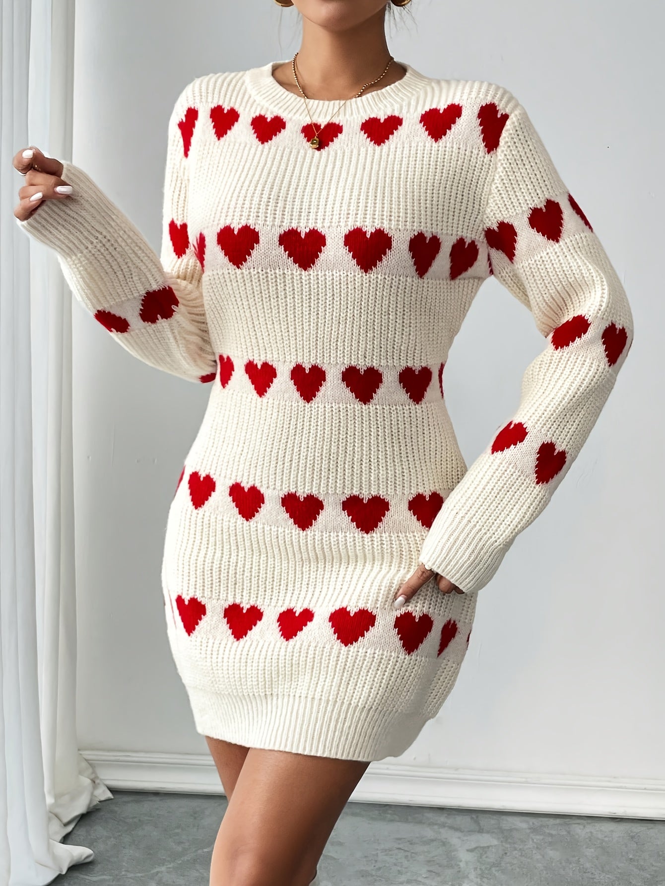 Philippa | Short Knit Heart Print Dress