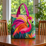 Lynette | Quilted Tote Bag with a Tropical Flamingo