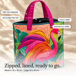 Lynette | Quilted Tote Bag with a Tropical Flamingo