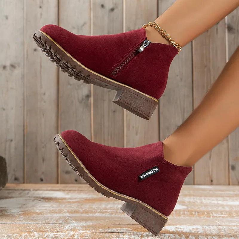 Mary Thick Sole Ankle Boots Burgundy, photo studio