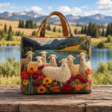 Marisa | Quilted Tote Bag with Sheep by a Mountain Lake
