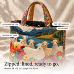 Marisa | Quilted Tote Bag with Sheep by a Mountain Lake