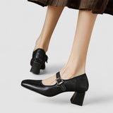 Orthopaedic Mary Jane Shoes in Black Leather, Heeled