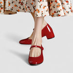 Orthopaedic Mary Jane Shoes in Black Patent, Block Heel