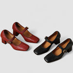 Orthopaedic Mary Jane Shoes in Black Leather, Heeled