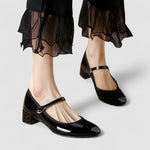 Orthopaedic Mary Jane Shoes in Black Patent, Block Heel