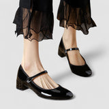 Orthopaedic Mary Jane Shoes in Black Patent, Block Heel
