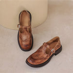 Perforated Wingtip Leather Mary Janes
