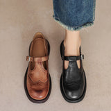 Perforated Wingtip Leather Mary Janes