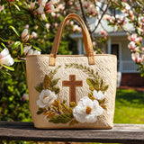 Maudie | Quilted Tote Bag with a Cross and Magnolias