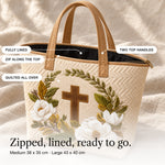 Maudie | Quilted Tote Bag with a Cross and Magnolias