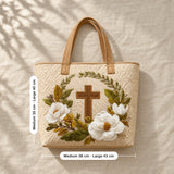 Maudie | Quilted Tote Bag with a Cross and Magnolias
