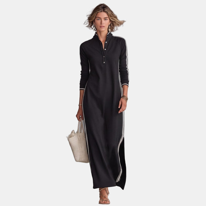Maya | Contrast-Trim Maxi Shirt Dress