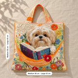Morwenna | Quilted Tote Bag with a Shih Tzu and an Open Book
