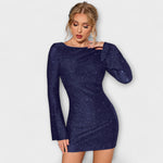 Long-Sleeve Sequin Open-Back Dress