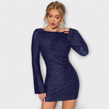 Long-Sleeve Sequin Open-Back Dress