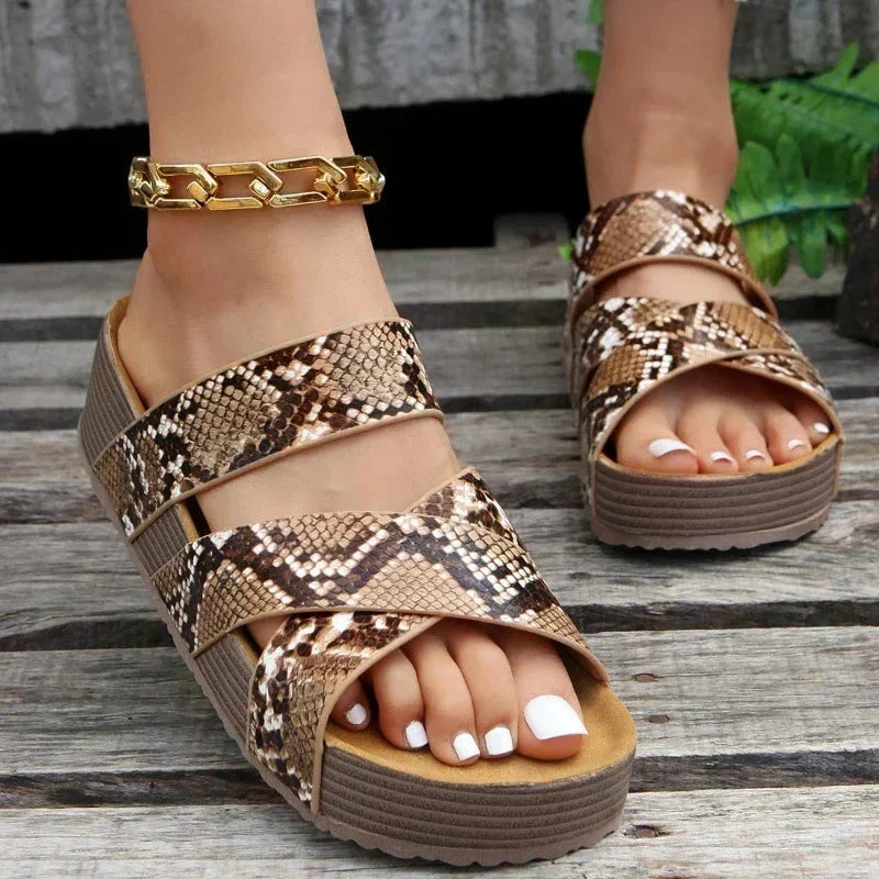 Lucia | Women's Elegant Orthopaedic Sandals Snake Print, photo studio