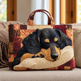 Niamh | Quilted Tote Bag with a Sleeping Dachshund