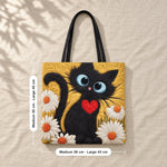 Nicola | Quilted Tote Bag with a Cat, Heart and Daisies
