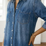 Long-Sleeve Cotton Denim Jumpsuit