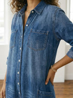 Long-Sleeve Cotton Denim Jumpsuit