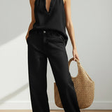 Denim Top and Wide-Leg Trousers Set