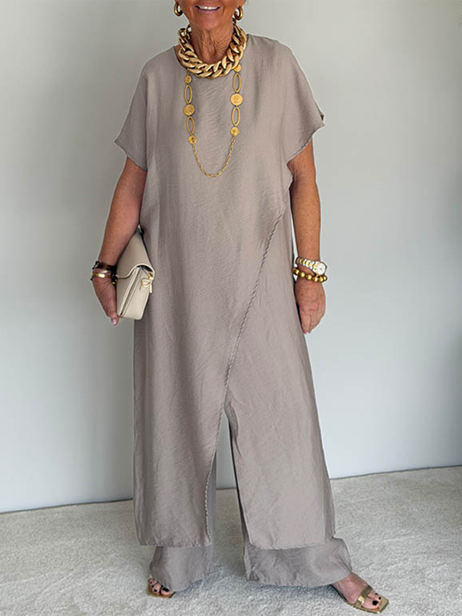 Greer | Draped Asymmetric Dress Beige, studio photo