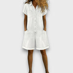 Buttoned Short-Sleeve Denim Playsuit