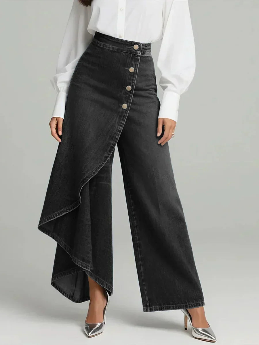 Reya High-Waisted Wide-Leg Jeans Black, photo studio