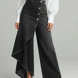 Reya | High-Waisted Wide-Leg Jeans with a Draped Wrap Panel