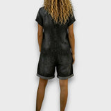 Buttoned Short-Sleeve Denim Playsuit