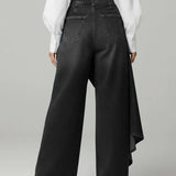 Reya | High-Waisted Wide-Leg Jeans with a Draped Wrap Panel