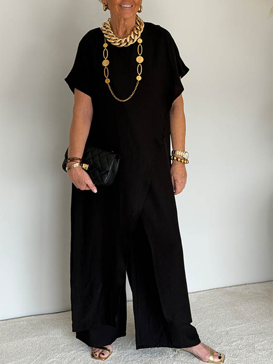 Greer | Draped Asymmetric Dress Black, studio photo