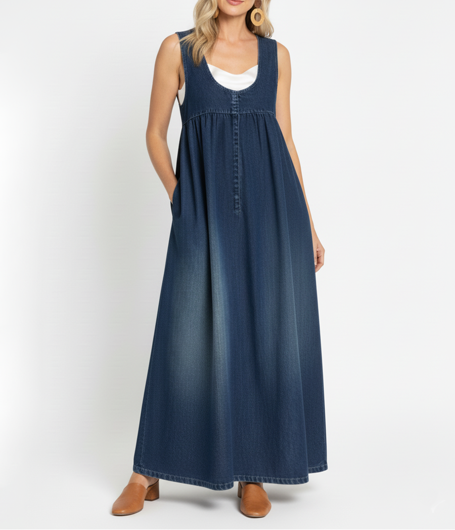 Vintage Strappy Denim Maxi Dress