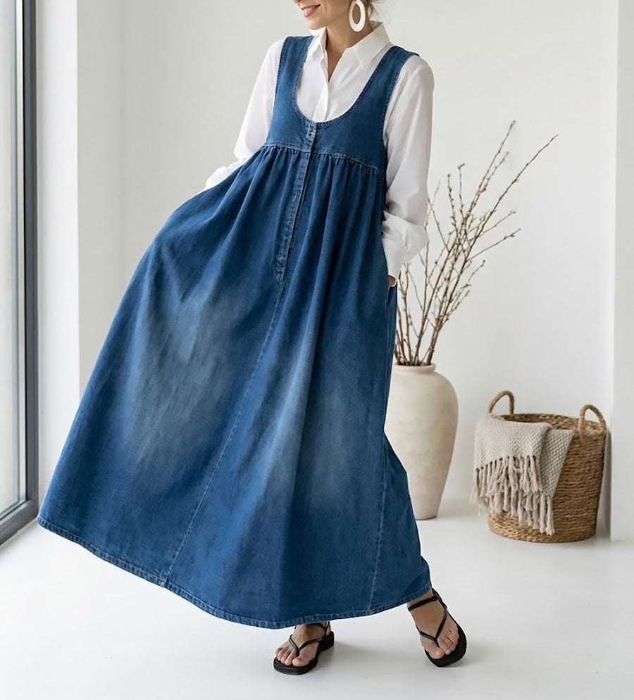 Vintage Strappy Denim Maxi Dress