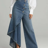 Reya | High-Waisted Wide-Leg Jeans with a Draped Wrap Panel