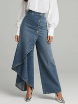 Reya | High-Waisted Wide-Leg Jeans with a Draped Wrap Panel