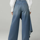 Reya | High-Waisted Wide-Leg Jeans with a Draped Wrap Panel