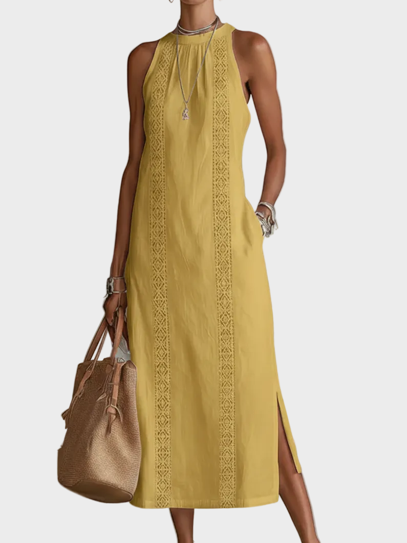 Jemma | Linen Midi Dress Yellow, photo studio