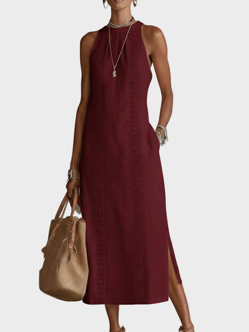 Jemma | Linen Midi Dress Red, photo studio