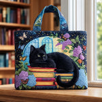 Peigi | Quilted Tote with a Cat Lounging on Books