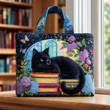 Peigi | Quilted Tote with a Cat Lounging on Books
