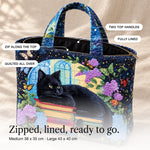 Peigi | Quilted Tote with a Cat Lounging on Books